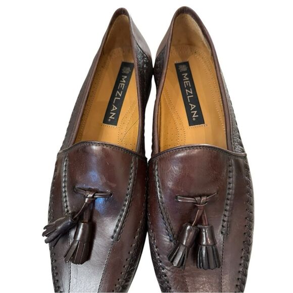 New Mezlan Teano Brown Leather Slip-on Tassel Dress Shoes Loafers 8